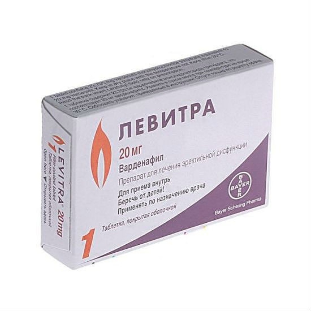 Левитра таблетки покрыт. п/о 20мг, №1 Таблетки, покрытые.
